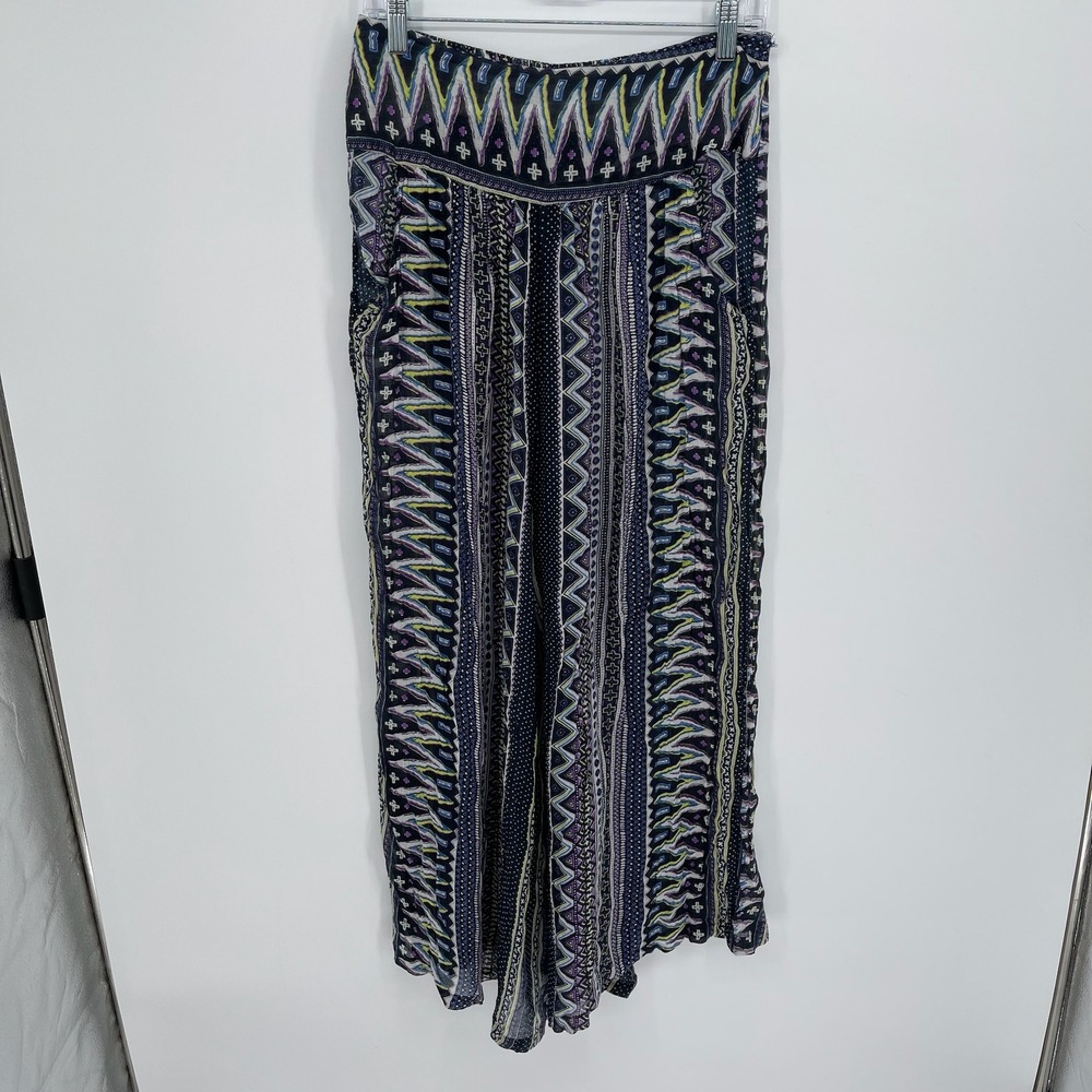 SoHo Chick Women's Blue Geometric Wide Leg Boho Hippie Palazzo Pants Size L